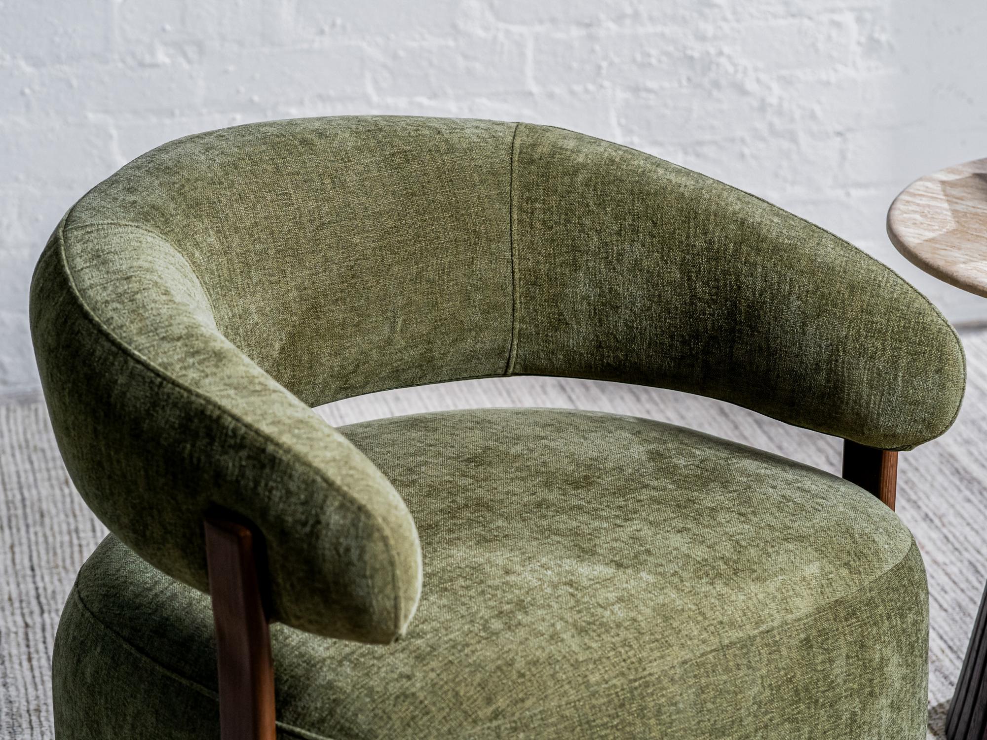 Hampton Occasional Chair – Olive | Chenille Fabric & Walnut-Effect Frame