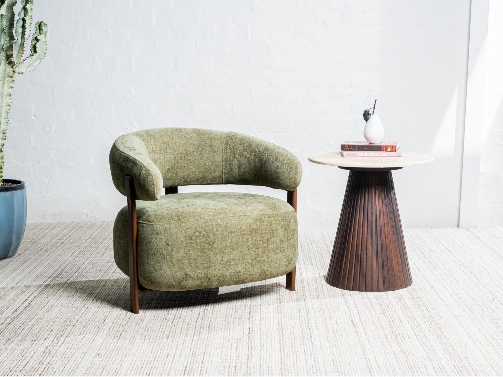 Hampton Occasional Chair – Olive | Chenille Fabric & Walnut-Effect Frame