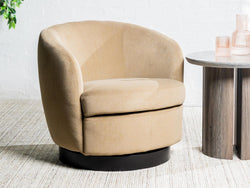 Belize Swivel Occasional Chair – Latte | Mohair Fabric & Black Rubber Wood Base