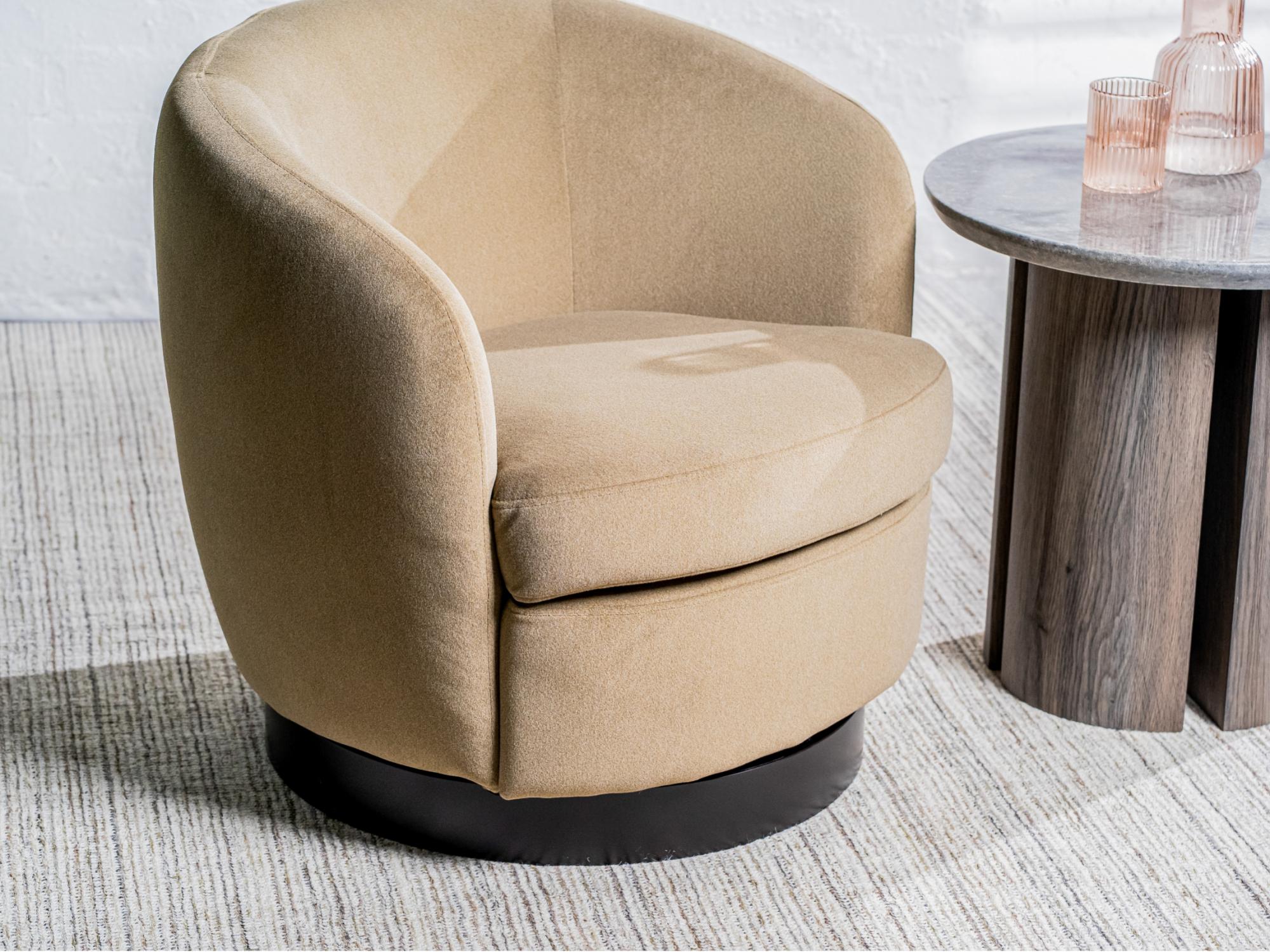 Belize Swivel Occasional Chair – Latte | Mohair Fabric & Black Rubber Wood Base