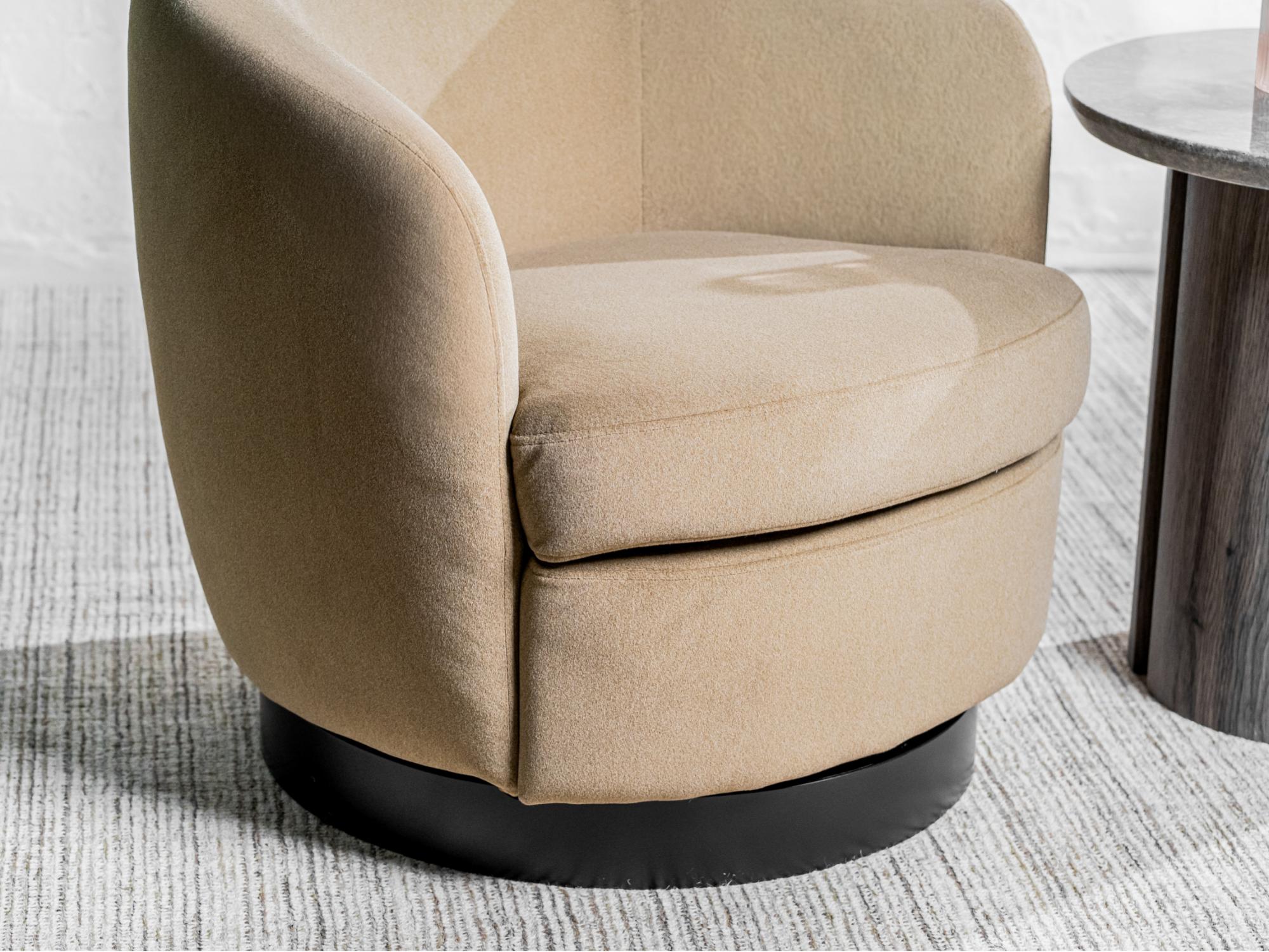 Belize Swivel Occasional Chair – Latte | Mohair Fabric & Black Rubber Wood Base