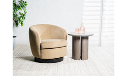 Belize Swivel Occasional Chair – Latte | Mohair Fabric & Black Rubber Wood Base