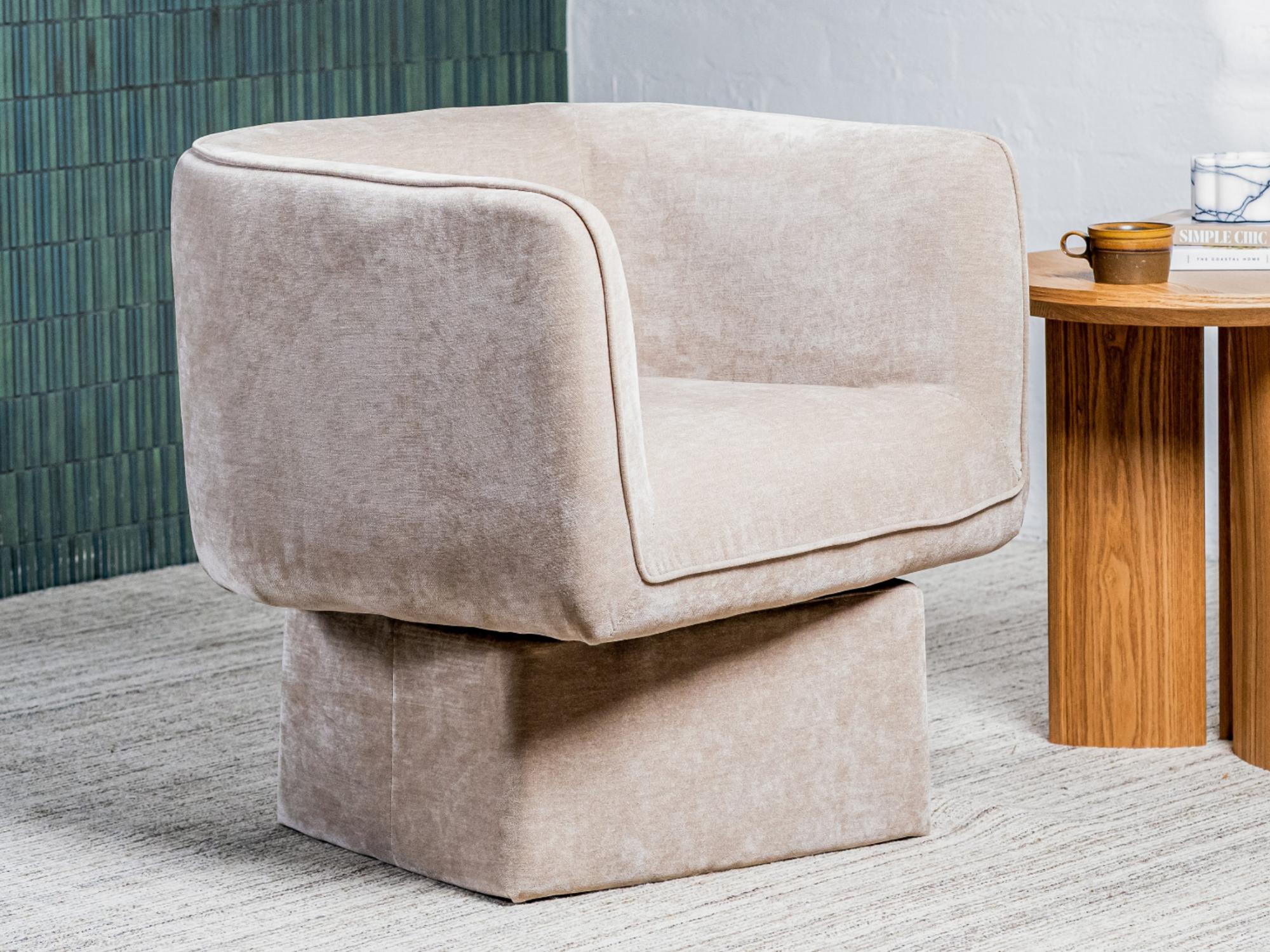 Chloe Swivel Occasional Chair – Latte | Chenille Fabric Upholstery
