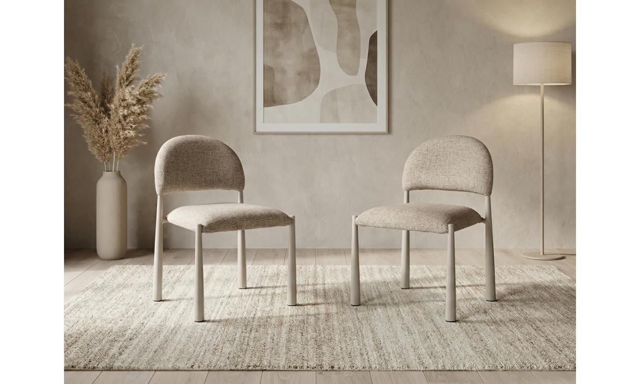 Egypt Dining Chair – Autumn | Textured Fabric & Creamy Frame (Set of 2)