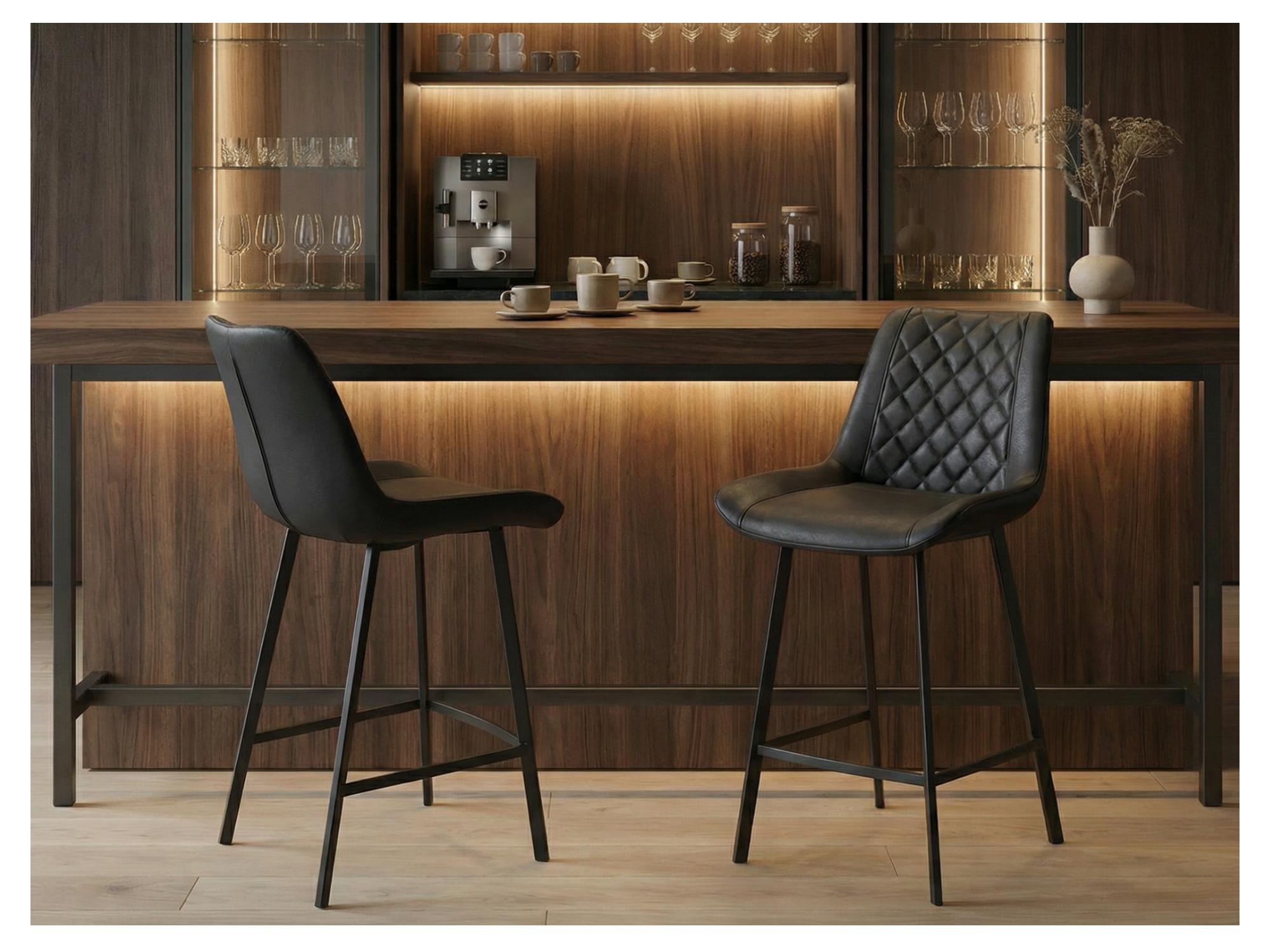 Flynn Bar Stool – Black | Eco Leather & Black Frame (Set of 2)