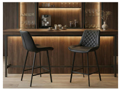 Flynn Bar Stool – Black | Eco Leather & Black Frame (Set of 2)