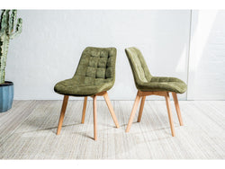 Forest Dining Chair – Green | Chenille Fabric & Natural Oak Legs (Set of 4)