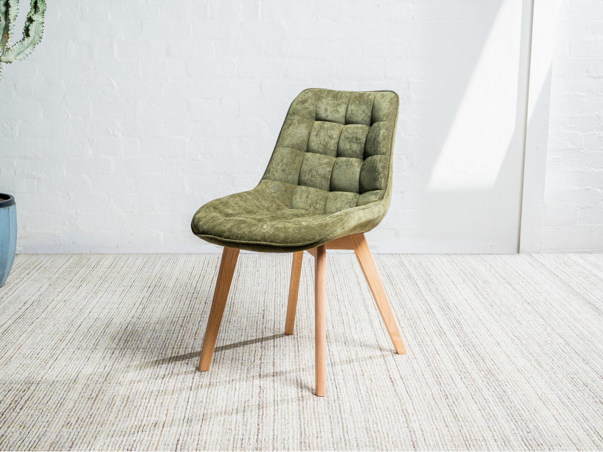 Forest Dining Chair – Green | Chenille Fabric & Natural Oak Legs (Set of 4)