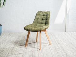 Forest Dining Chair – Green | Chenille Fabric & Natural Oak Legs (Set of 4)