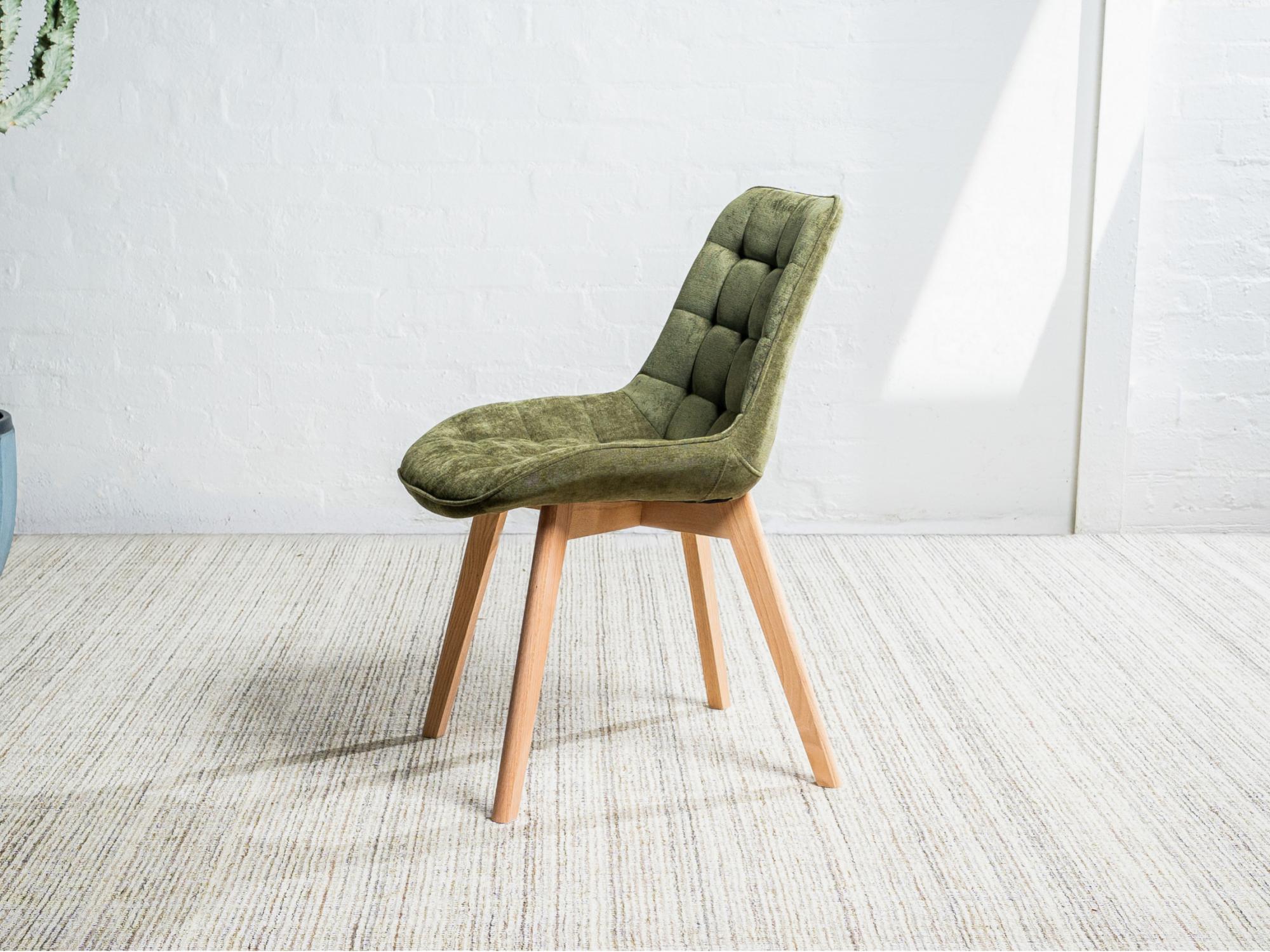 Forest Dining Chair – Green | Chenille Fabric & Natural Oak Legs (Set of 4)