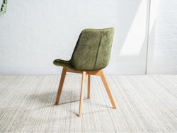 Forest Dining Chair – Green | Chenille Fabric & Natural Oak Legs (Set of 4)