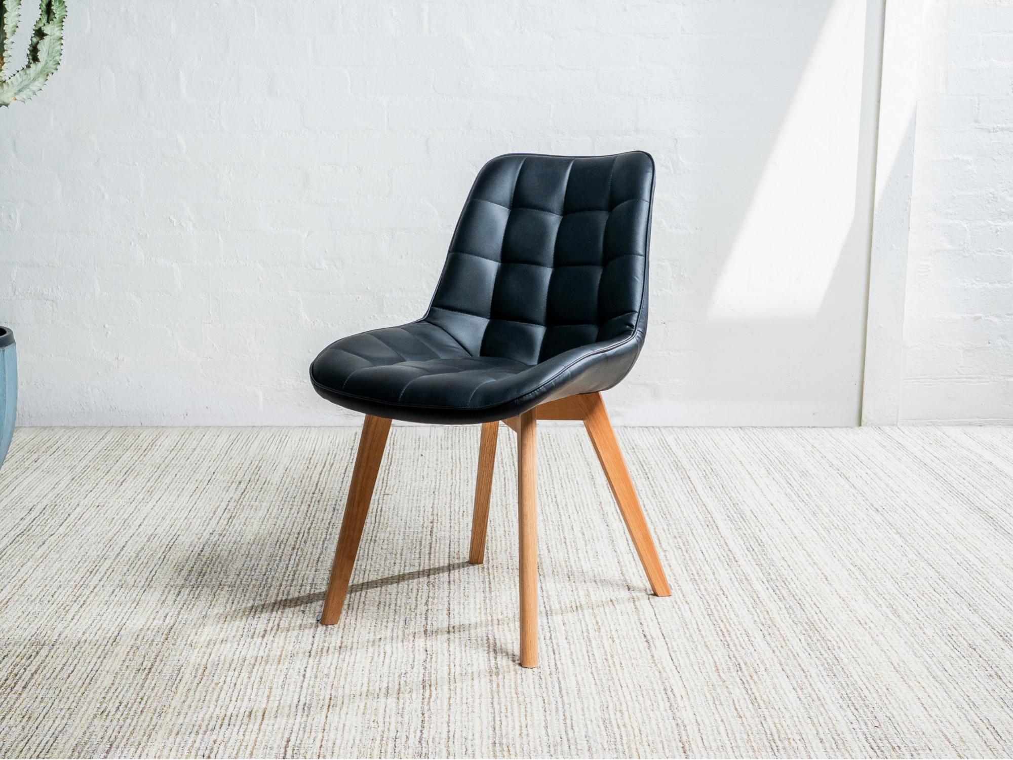 Forest Dining Chair – Black | Eco Leather &amp; Natural Oak Legs (Set of 2)