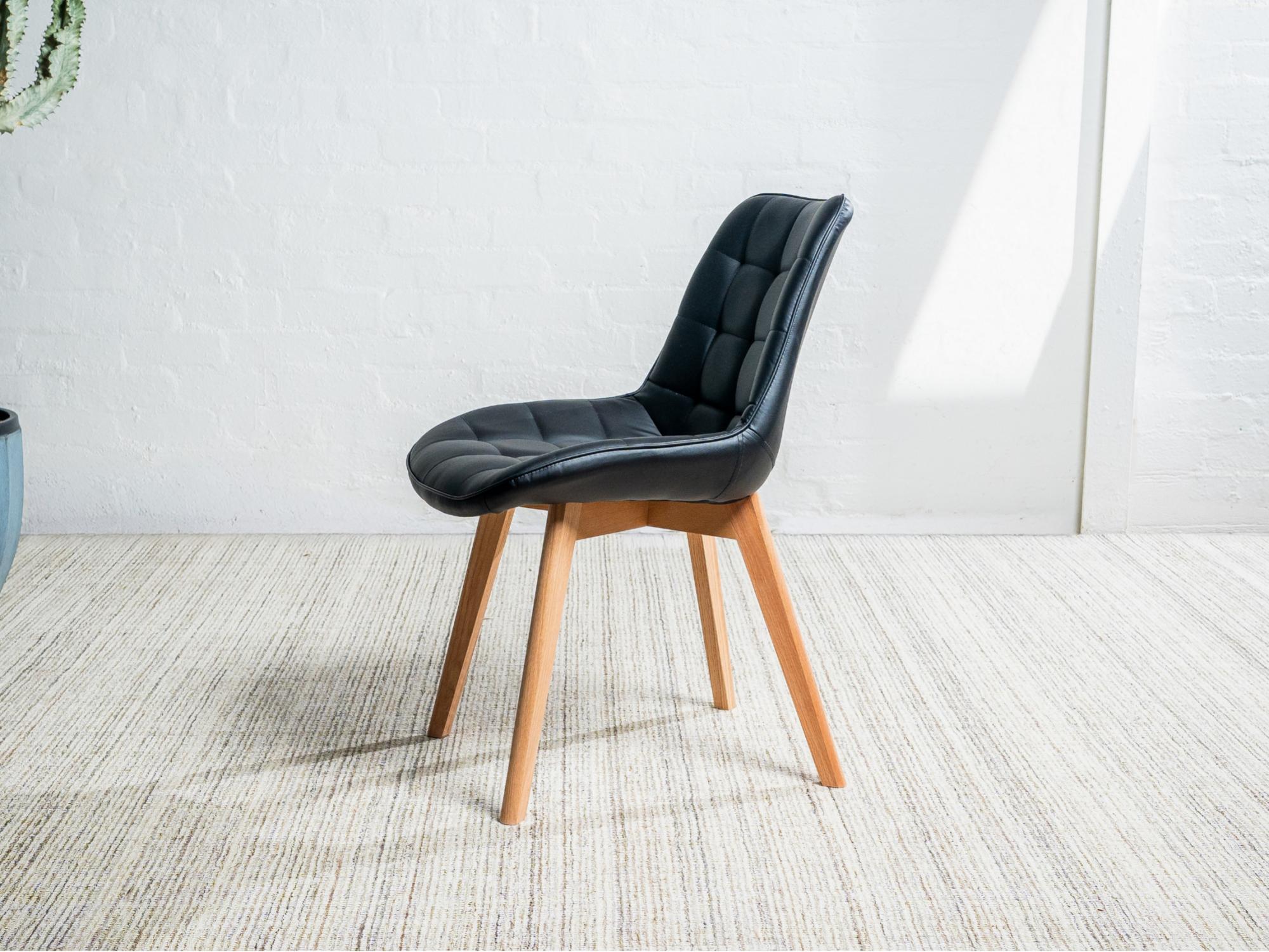 Forest Dining Chair – Black | Eco Leather &amp; Natural Oak Legs (Set of 2)