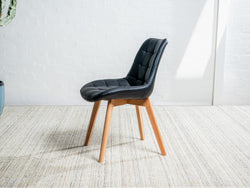 Forest Dining Chair – Black | Eco Leather &amp; Natural Oak Legs (Set of 2)