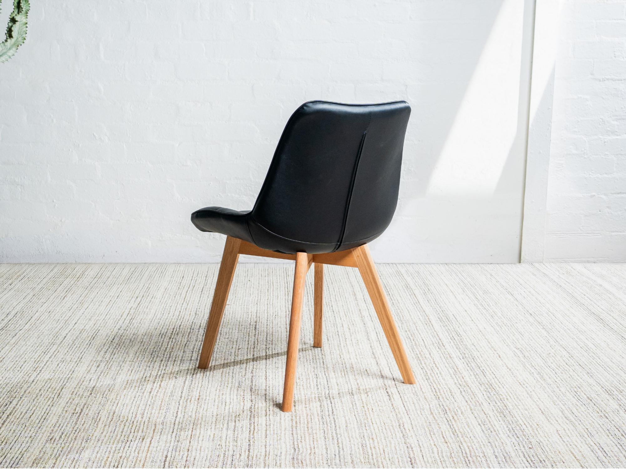 Forest Dining Chair – Black | Eco Leather &amp; Natural Oak Legs (Set of 2)