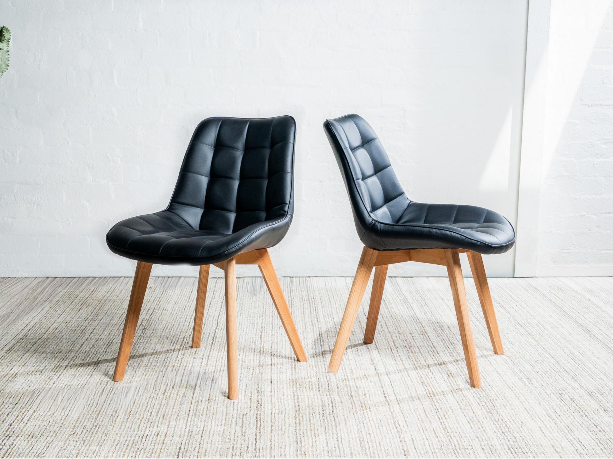 Forest Dining Chair – Black | Eco Leather &amp; Natural Oak Legs (Set of 2)