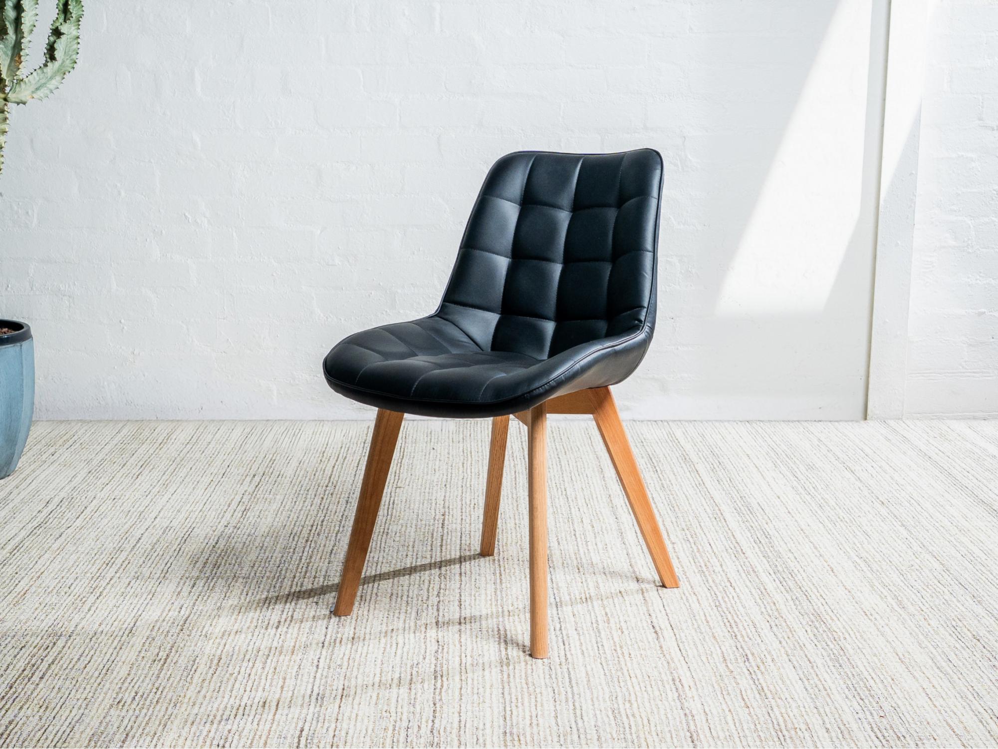 Forest Dining Chair – Black | Eco Leather & Natural Oak Legs (Set of 4)