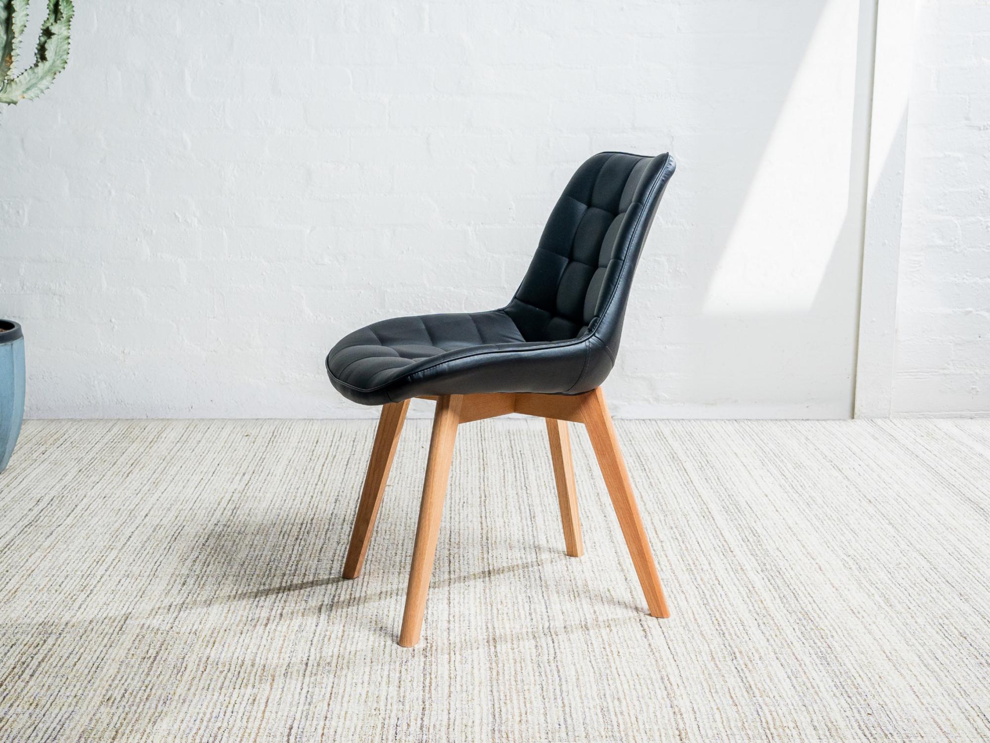 Forest Dining Chair – Black | Eco Leather & Natural Oak Legs (Set of 4)