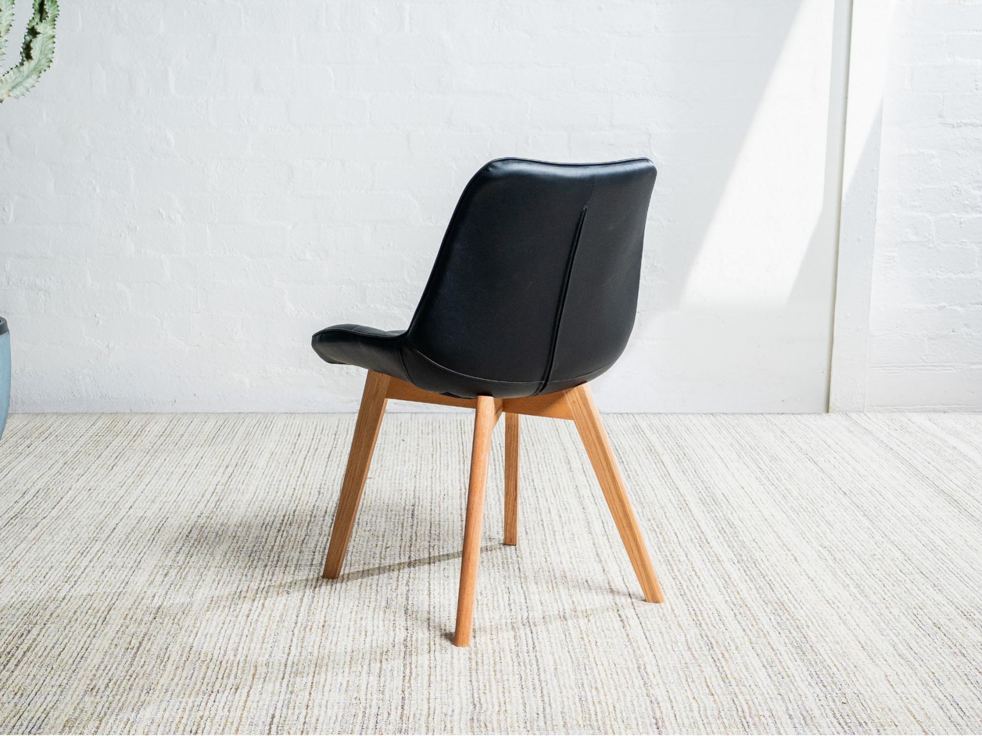 Forest Dining Chair – Black | Eco Leather & Natural Oak Legs (Set of 4)