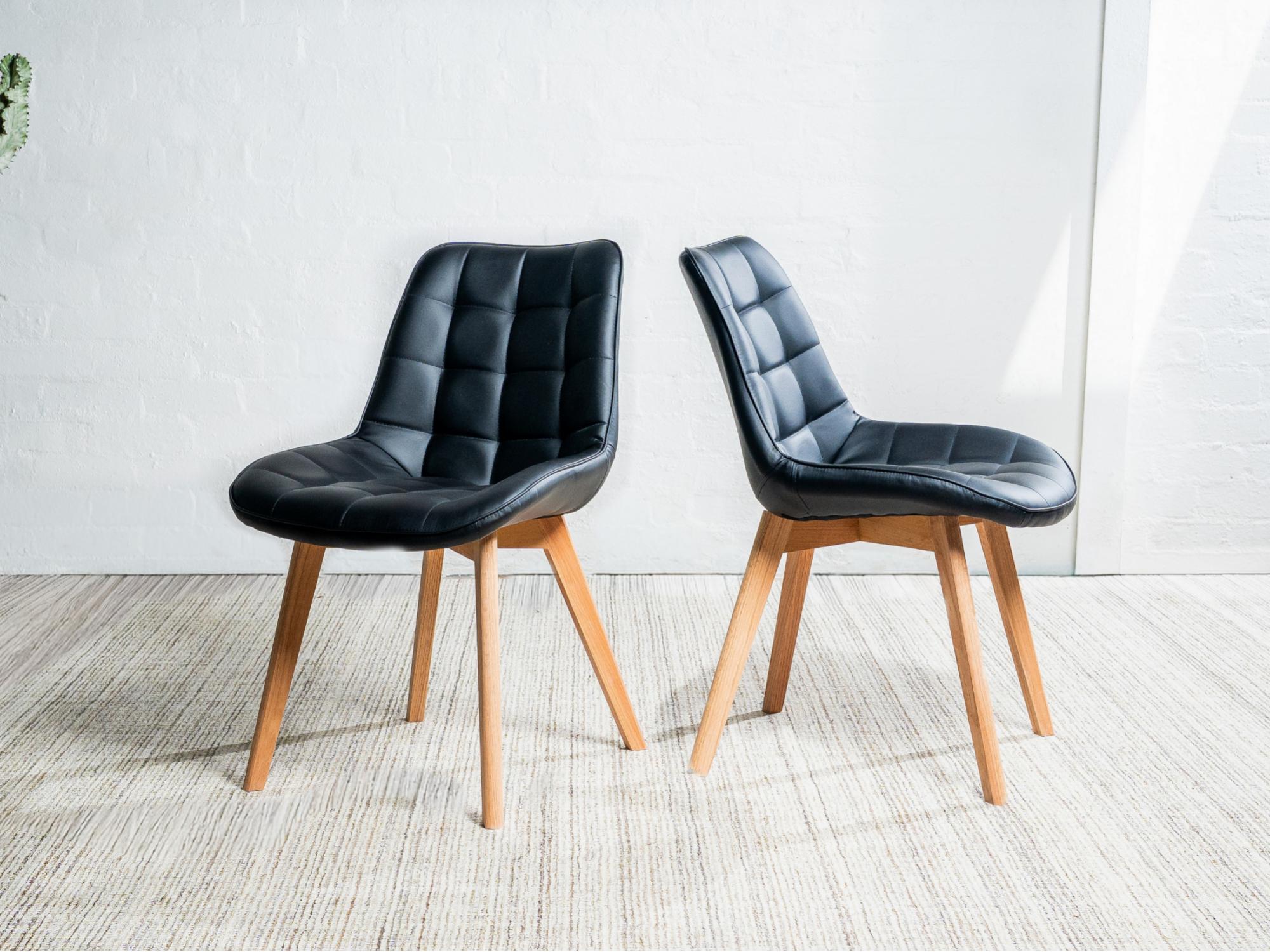 Forest Dining Chair – Black | Eco Leather & Natural Oak Legs (Set of 4)