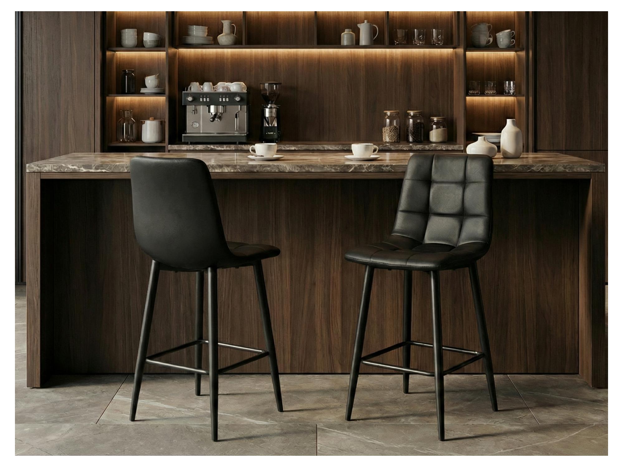 Macy Bar Stool – Black | Eco Leather & Black Frame (Set of 2)