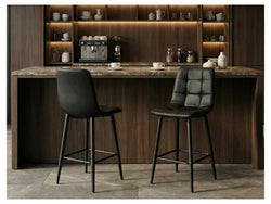 Macy Bar Stool – Black | Eco Leather & Black Frame (Set of 2)