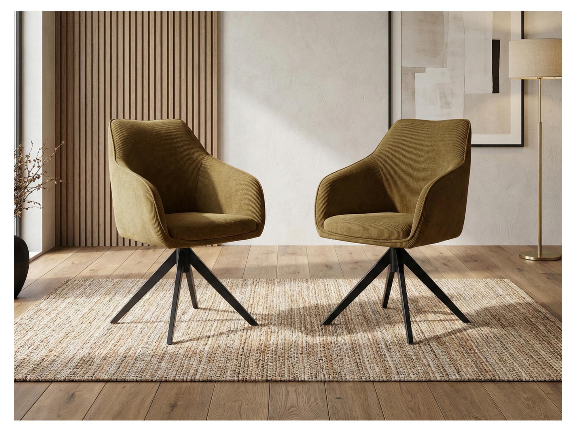 Oscar Rotation Dining Chair – Olive | Corduroy Fabric & Black Frame (Set of 2)