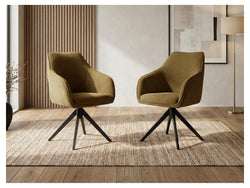 Oscar Rotation Dining Chair – Olive | Corduroy Fabric & Black Frame (Set of 2)