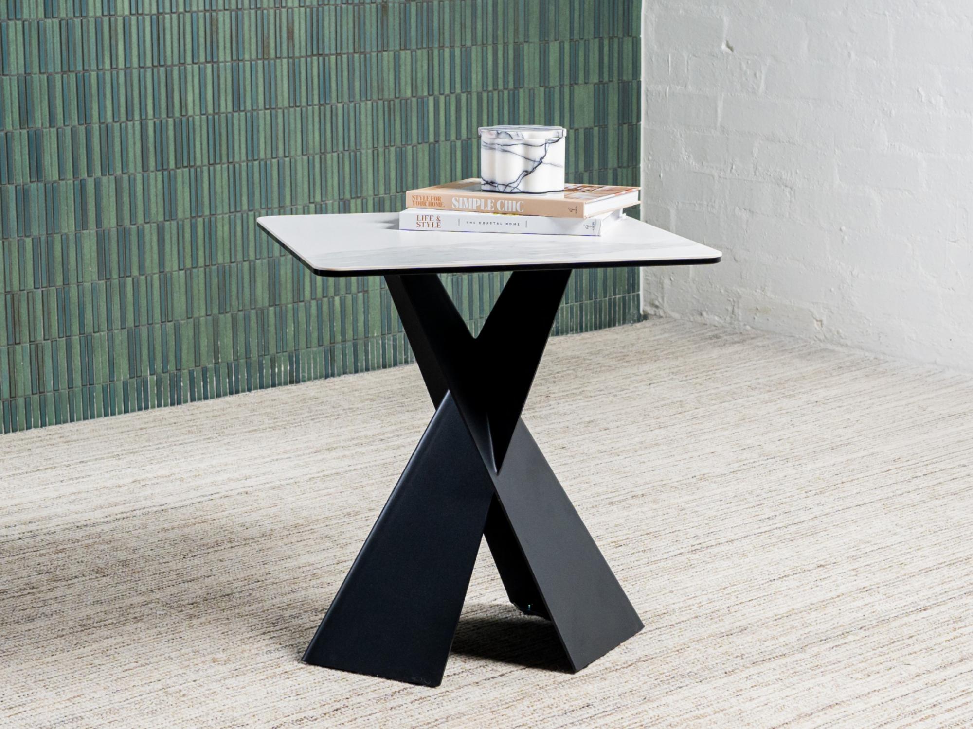 Zulu Side Table -Vermont Marble Effect | Black Frame
