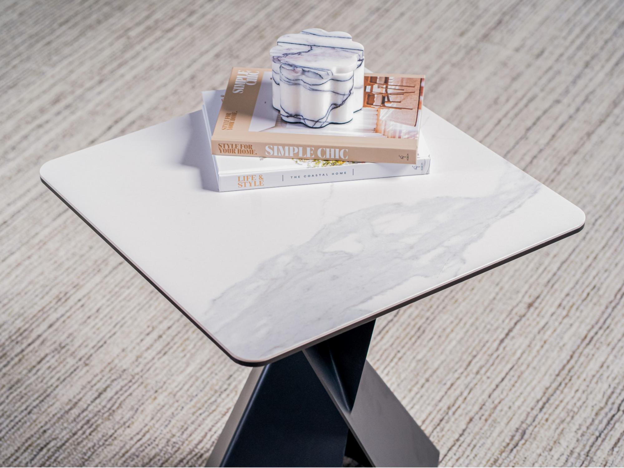 Zulu Side Table -Vermont Marble Effect | Black Frame