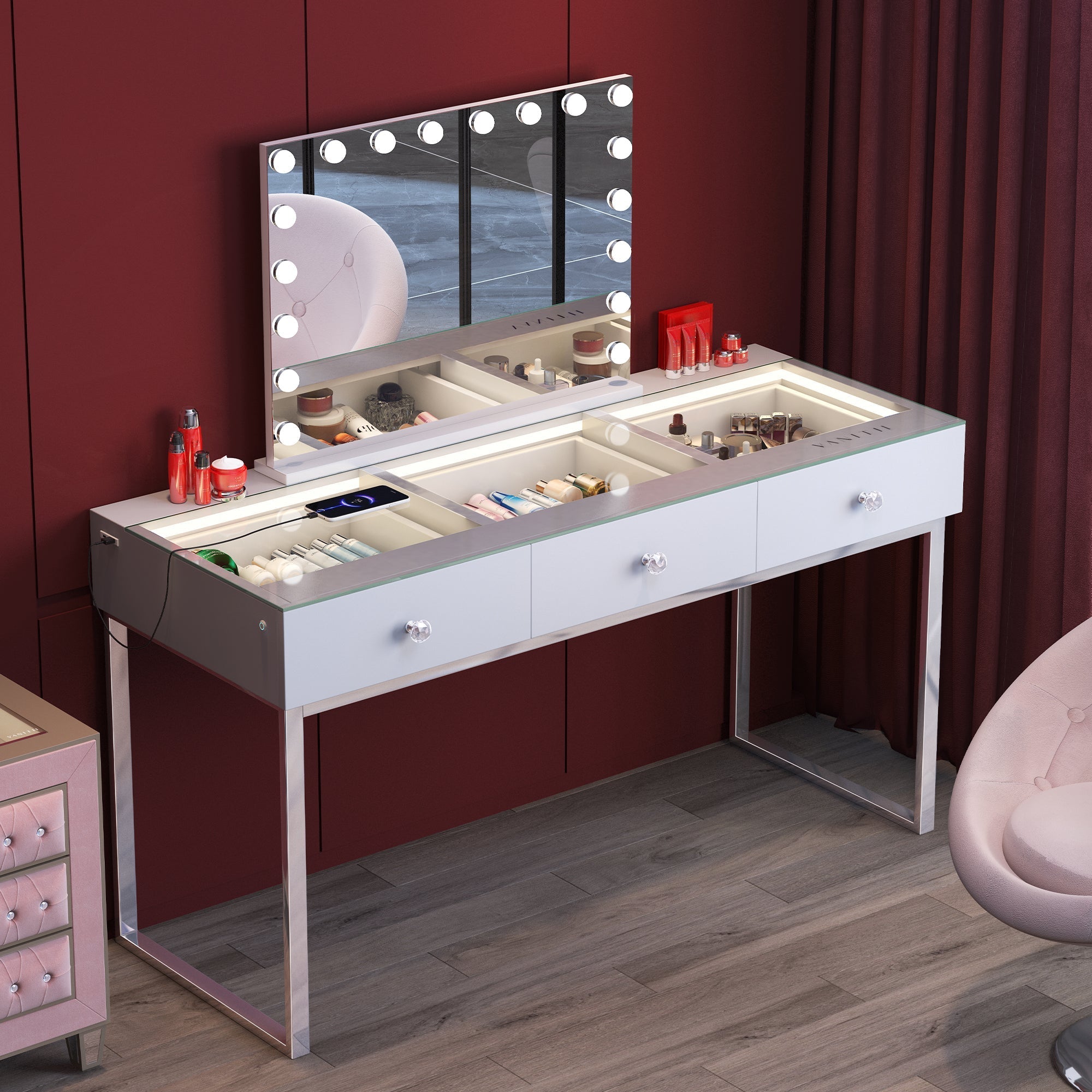 Billie Vanity Desk Pro - 3 Storage Drawers