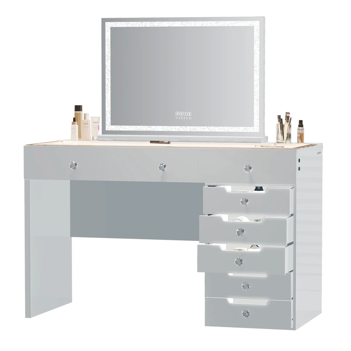 Diana Vanity Desk - 8 Storage Drawers with Lights