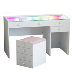 Diana 8 Drawers Vanity Desk Includes a Soft Hidden Stool With Storage Space