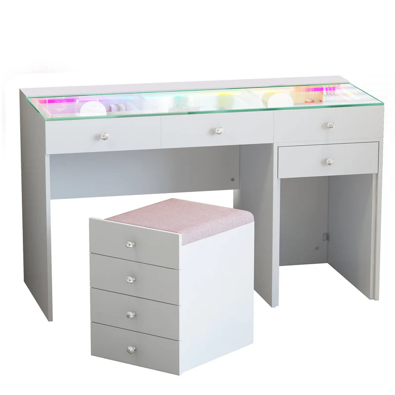 Diana 8 Drawers Vanity Desk Includes a Soft Hidden Stool With Storage Space
