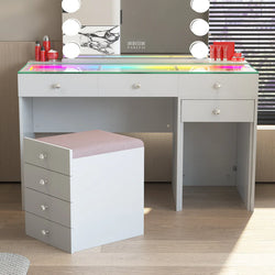 Diana 8 Drawers Vanity Desk Includes a Soft Hidden Stool With Storage Space
