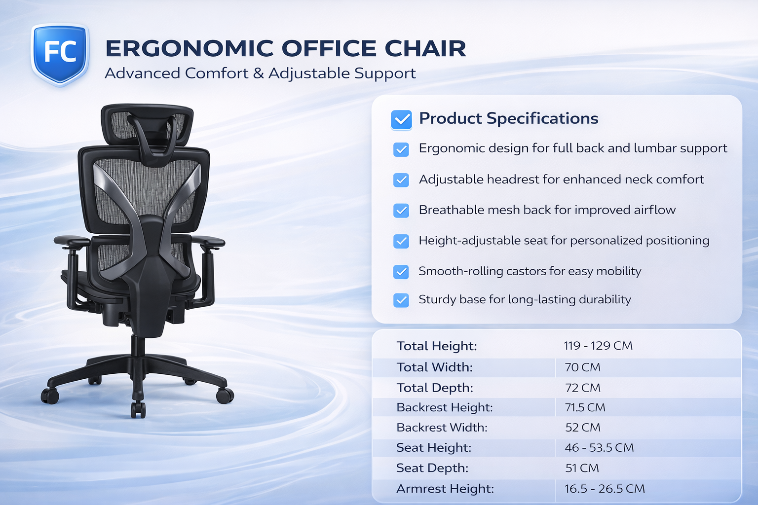 Alexa High Back Task Chair with Headrest-Grey frame– by FC