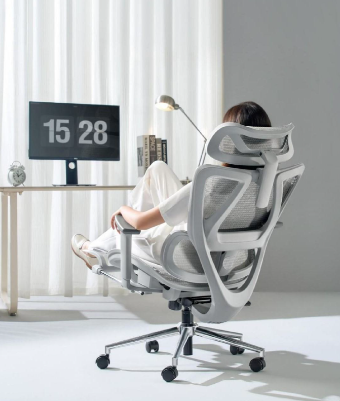 Alpha High Back Ergonomic Mesh Chair – Black Frame with Footrest