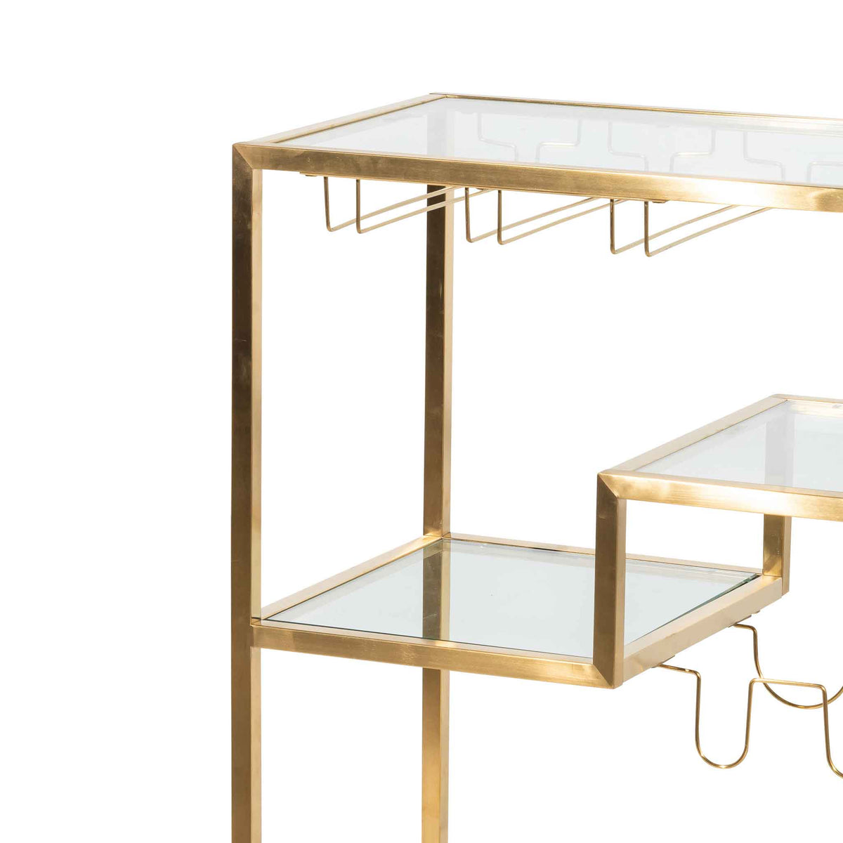 Henry Glass Bar Cart – Brushed Gold Base