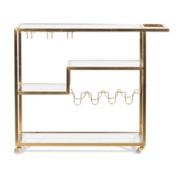 Henry Glass Bar Cart – Brushed Gold Base