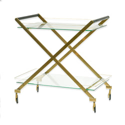 Henry Brushed Gold Bar Cart – Clear Tempered Glass