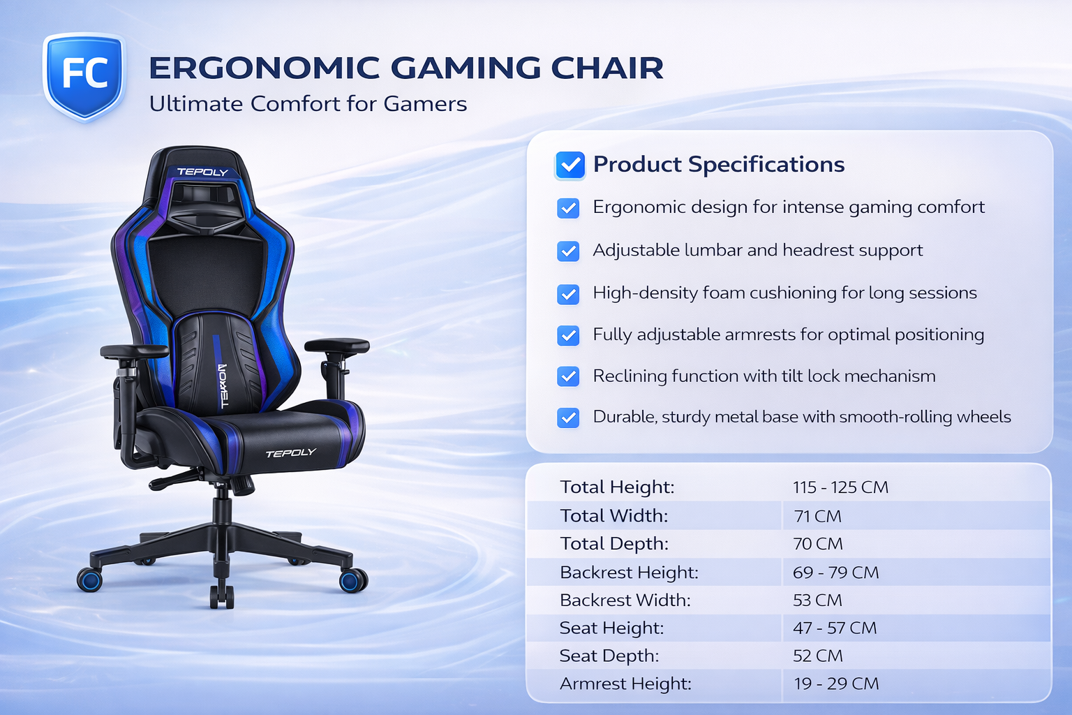 Breezy DuoFlex Synchronized Ergonomic Gaming Mesh Chair– by FC