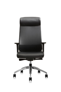 Burton High Back Leather Chair – Black | Premium Leather & Aluminium Base