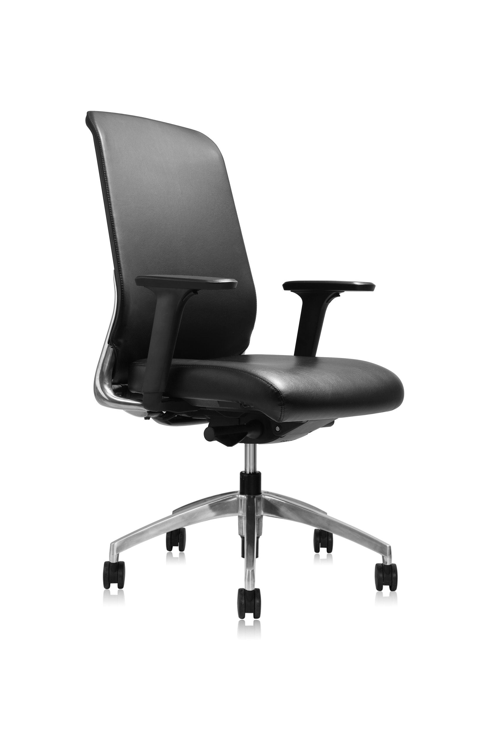 Burton High Back Leather Chair – Black | Premium Leather & Aluminium Base