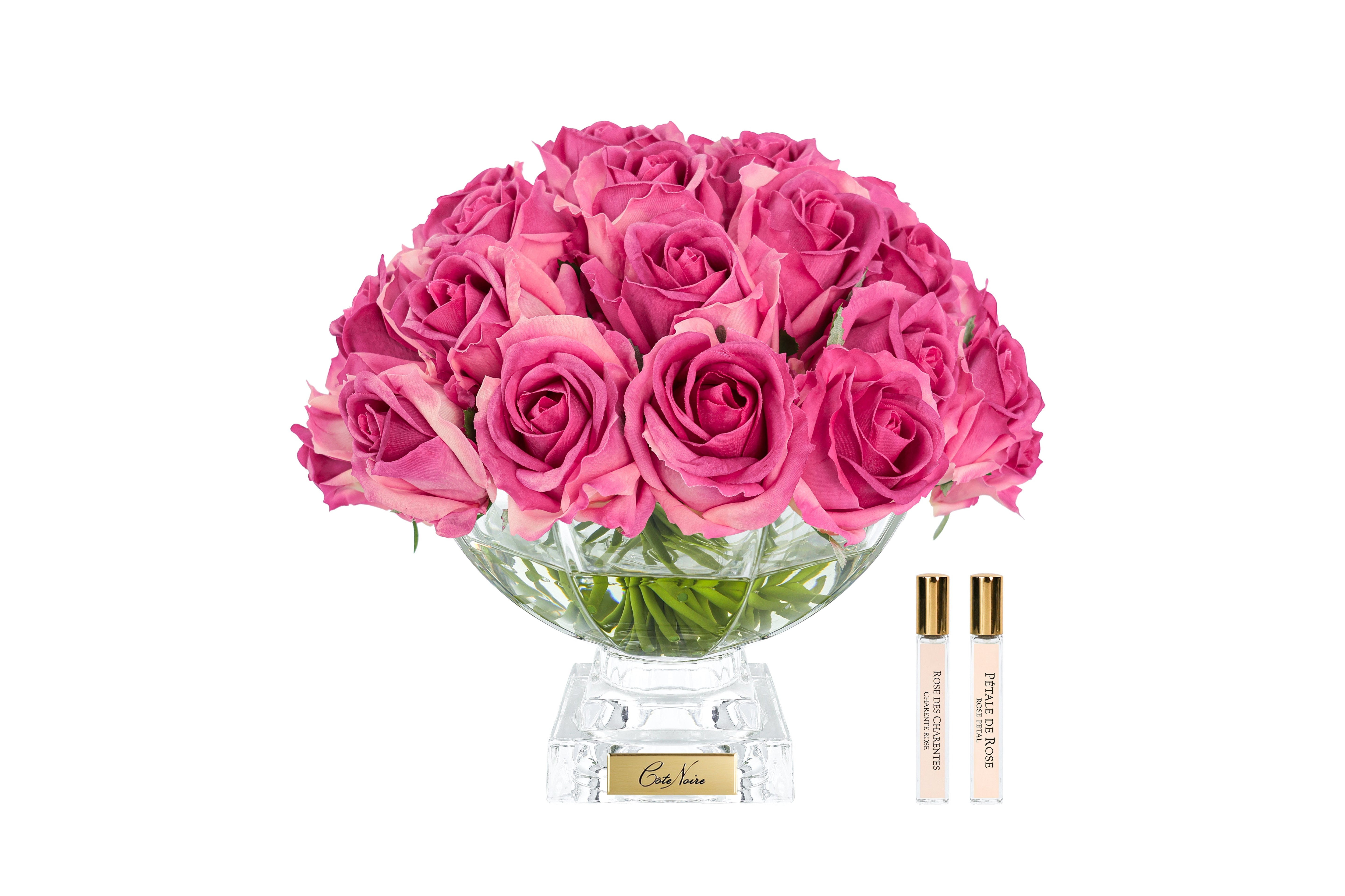 Cote Noire Luxury Centrepiece 37 Rose Bud Bouquet - Magenta & Gold Badge - CPRB07