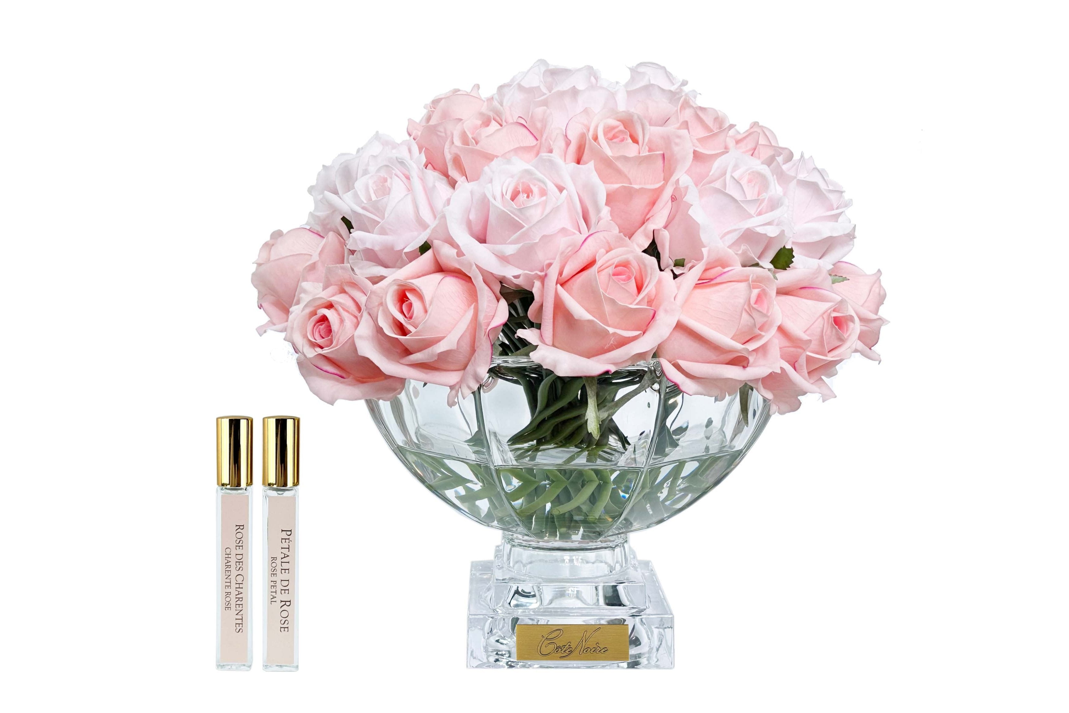 Cote Noire Luxury Centrepiece 37 Rose Bud Bouquet - Mixed Pink with Gold Badge - CPRB14