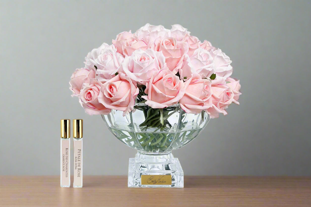 Cote Noire Luxury Centrepiece 37 Rose Bud Bouquet - Mixed Pink with Gold Badge - CPRB14