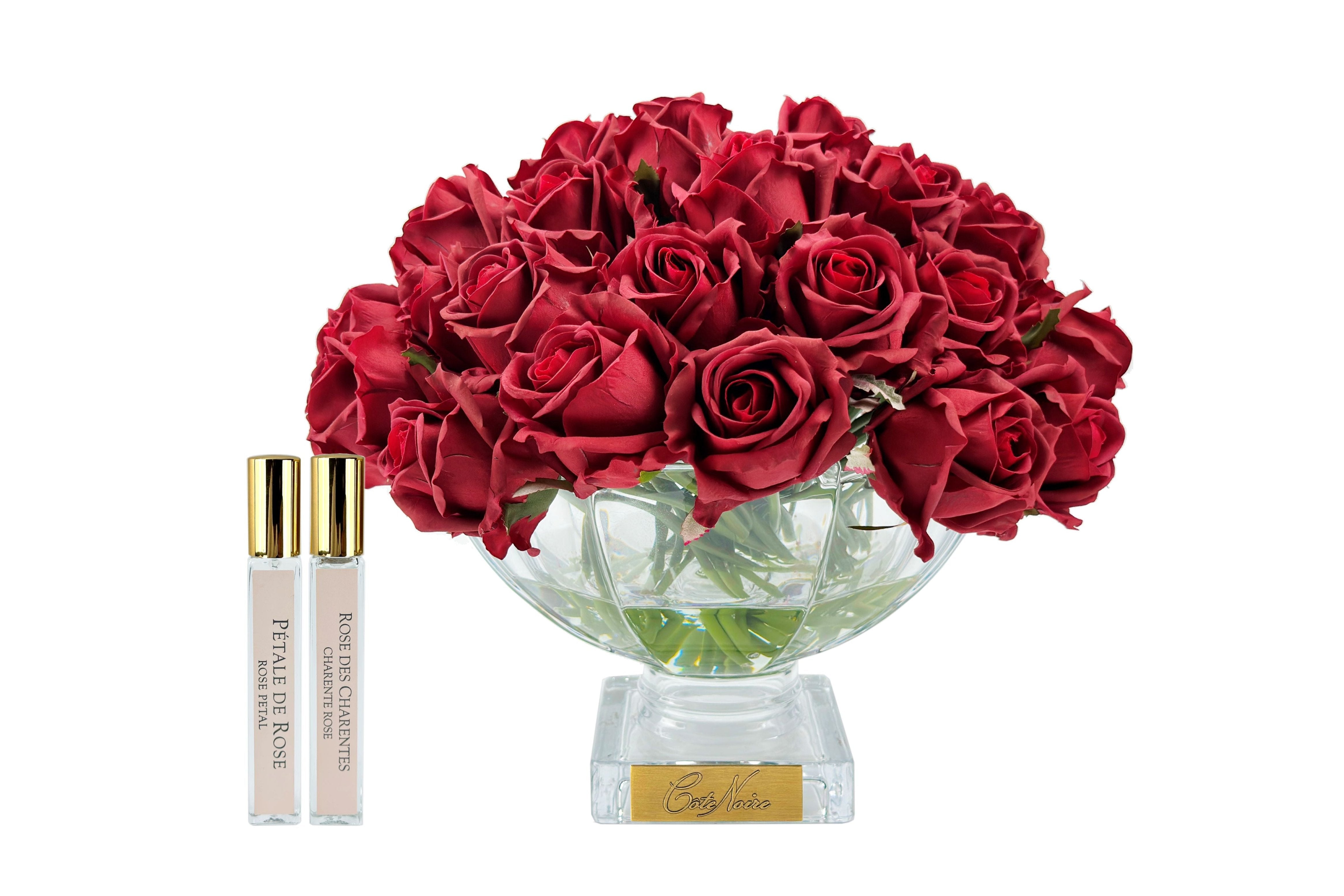 Cote Noire Luxury Centrepiece 37 Rose Bud Bouquet - Red & Gold badge - CPRB04
