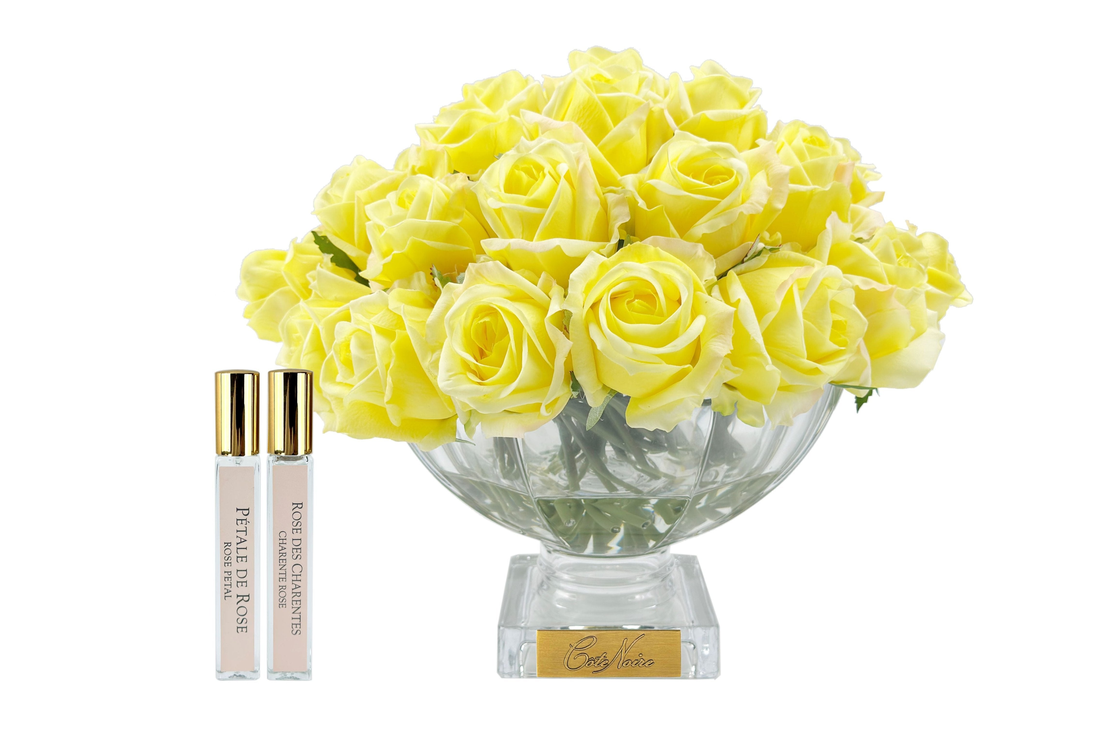 Cote Noire Luxury Centrepiece 37 Rose Bud Bouquet - Yellow & Gold badge - CPRB08