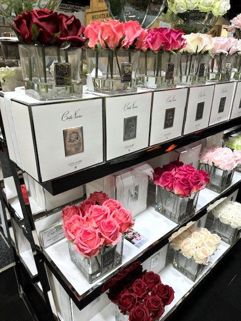 Cote Noire Couture 4 Rose Buds - Square Clear Vase - Silver & White - SVS401