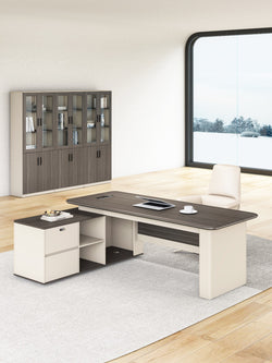 Phantom Executive Desk 1.8m – Ebony & Elegance Grey With LED Panel